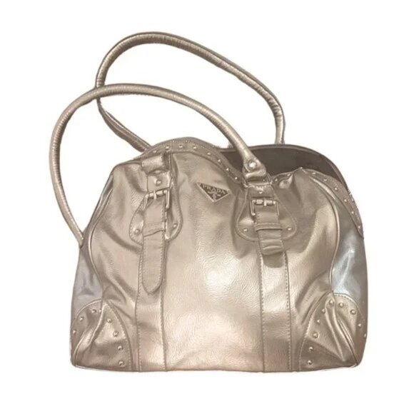 PRADA Two-tone Metallic Silver Handbag **FLAWED - Picture 1 of 8